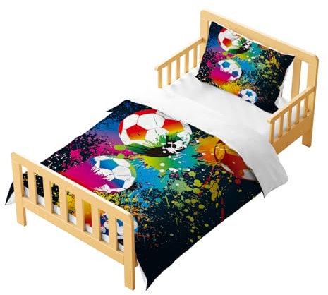 CXYXHW Juego de ropa de cama de fútbol para niños, 2 piezas, 90x190cm, juego de funda nórdica para cama individual con 1 funda de almohada, ropa de cama estilo dibujos animados en 3D con cremallera