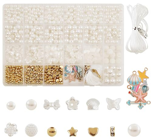 Cosswe DIY Set 3: Weiße Perlen zum Selber Machen, Armbänder, Charm Kit, Schmuckherstellung, Verschiedene Größen, Kunststoff, Rund, CRAFT_BEAD, 1 Stück