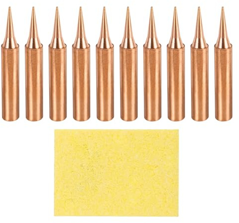 sourcing map 10 Pcs 900M Soldering Iron Tips Copper Non-Magnetic Welding Head with Cleaning Sponge Pad Replacement for Solder Station Tip (900M-T-I)