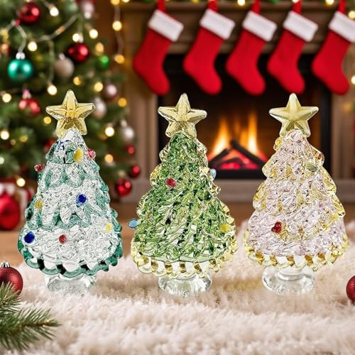 Weihnachtsdeko Figuren Weihnachtsbaum Glas, 3 Stück Kristall Mini Weihnachtsbaum, Miniatur Weihnachtsbaum Weihnachtsfiguren, Weihnachtsdeko Tisch Weinachtsbaum Statue für Tischdeko Weihnachten (A)