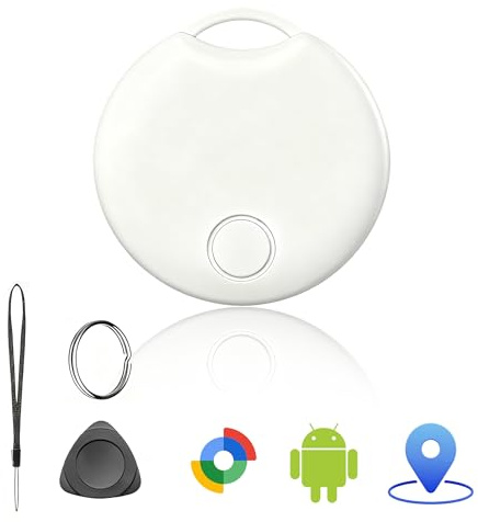 Tracker Android Schlüsselfinder, Smart Tag kompatibel mit Google „Find Hub“-App (nur Android), Bluetooth Tracker für Schlüssel, Geldbörse, Fahrrad & Koffer, austauschbare Batterie, 1er-Pack – Weiß