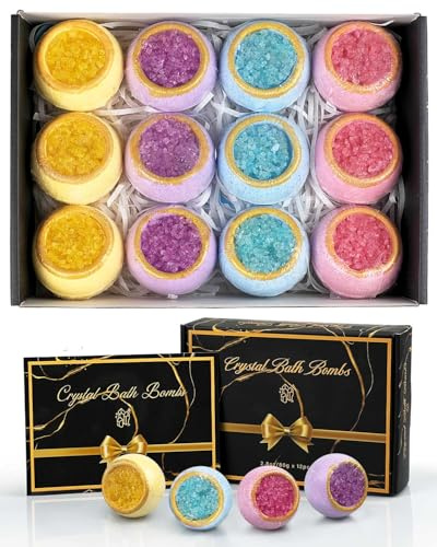 Luxury Crystal Bath Bombs Gift Set for Women – 12 Moisturizing & Nourishing Bath Bombs, Perfect Spa & Self-Care Gift, Ideal for Christmas, Birthday, or Anniversary