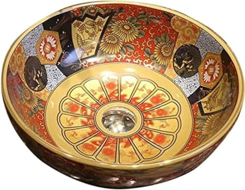 Lavandino da bagno in ceramica sopra il bancone, lavabo vintage da appoggio per arte da giardino, lavandino per vasca, 40 x 15 cm