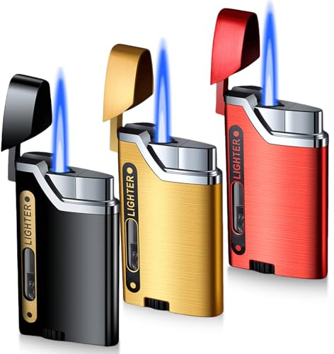 3 Pack Sturmfeuerzeug Jetflamme, Sturmfeuerzeug Gas Nachfüllbar, Feuerzeug Sturmfeuerzeugs mit Sichtbarem Fenster Winddicht Jet Feuerzeugs Gasfeuerzeug für Küche, Camping (Ohne Gas)