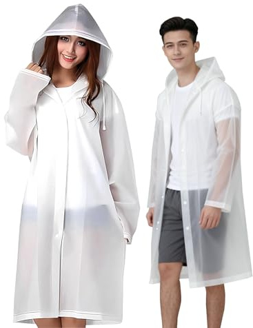 ZenHOMES 2 Pack Clear Rain Ponchos for Adults - Waterproof Raincoats with Hoods and Sleeves, Includes 1 Storage Bag - Reusable/Disposable for Outdoor Activities, Disney, Theme Parks, Camping & Travel