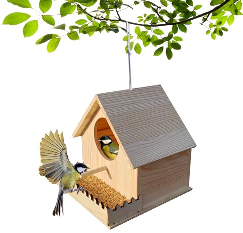 Maison d'oiseau en bois naturel – Abri ventilé en plein air avec perchoir, lieu de nidification confortable pour perruches, calopsittes, convient pour colibri, utilisation dans le jardin, entrée