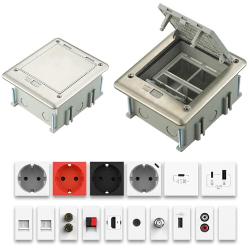 Contenitore espandibile in acciaio inox, con coperchio a scomparsa e bloccabile, per pavimenti cavi e massetti (scatola di giunzione TAE)