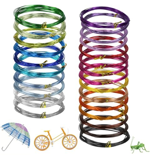 Rkixlix 25 Colori Rotoli di Filo di Alluminio Flessibile, 1 mm×5 m Filo di Alluminio Multicolore Fili per Bricolage Fili di Ferro Modellabile Fili per Gioielli e Perline per Artigianato, Fai da Te