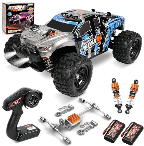 JOYTREKY Ferngesteuertes Auto 1:18 Rc Auto 40KMH Hochgeschwindigkeit Blau | 4WD 2,4 Ghz GeläNdetauglicher Offroad-Fernsteuertruck Mit Zwei Wiederaufladbaren Batterien FüR Erwachsene & Kinder