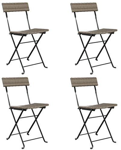 PTUGUOF Poly Rattan Bistrostühle 4 STK. Klappbar Grau für Garten Terrasse, klappbare Stühle mit pulverbeschichtetem Stahlrahmen, bis 110 kg belastbar