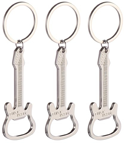 RUNROTOO Porte-clés Ouvre-bouteille Design Créatif et Portable Lot de 3 en Métal Argenté Forme Guitare pour Organiser Vos Clés Facilement