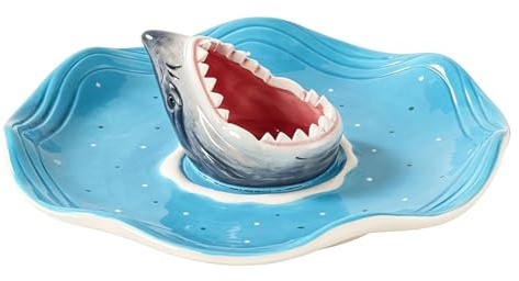 Bsbkoj Shark Sushi Plate, with O Cean Theme Design, 33 * 33 * 8.8cm, Shark Charcuterie Board, O Cean Theme Food Platter, Ceramic Material, for Fish Taco Octopus Shrimp Sardine Burger Cheeseburger