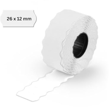 POKORNYS – 3.000 selbstklebende Etiketten für Preisauszeichner (weiß / 26x12mm) I permanent haftend I Kennzeichnung mit Preis, Datum ... I Preisetiketten für Handauszeichner mit Wellenrand ​
