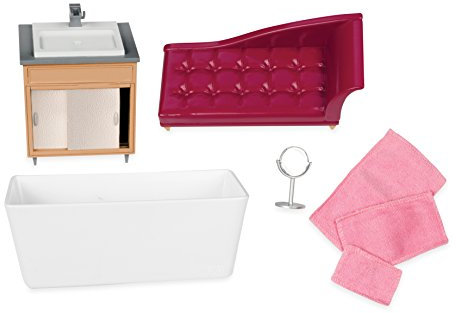 Lori - Luxus-Badezimmer-Set - Badezimmer-Spielset für Mini-Puppen - Puppenhausmöbel für 15-cm-Puppen - Badewanne, Waschtisch, Sessel - 3 Jahre +