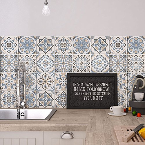 RE-COVERTILES - Stickers Carrelage Cuisine et Bain Carreaux Adhésifs en PVC Imperméables Anti-rayures Autocollants Décoratifs Mur Peel and Stick - Modèle 54 Pcs 10x10 cm PS00023 Made in Italy
