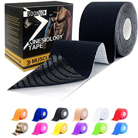 Soon GO Kinesiology Tape 1/2/5 Rolls, 2 Inch (5 cm) High Elasticity Physio Tape – Hypoallergenic, Breathable & Waterproof | Muscle Recovery & Joint Support (Black)