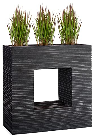 Pflanzwerk® Pflanzkübel Vista Groove Anthrazit 66x66x28cm *Frostbeständiger Blumenkübel* *UV-Schutz* *Qualitätsware*