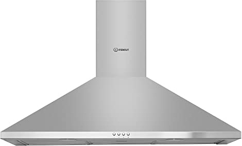 Hotte decorative murale Indesit IHPC95LMX - Hotte aspirante Pyramide - largeur 90 cm - Débit d'air maximum (en m3/h) : 603 - Niveau sonore Décibel mini. / maxi. (en dBA) : 47 / 66