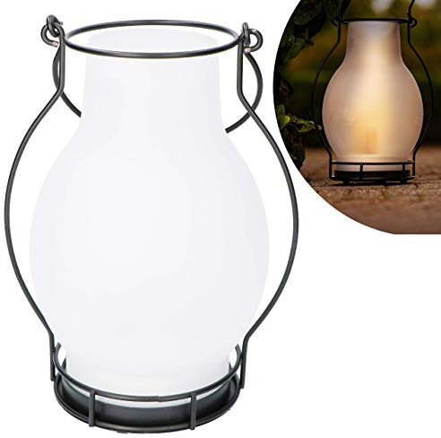 proventa® Dekorative LED Solar Laterne, Glas/Metall, mit Flammeneffekt, Höhe 28 cm, inkl. Wechselakku, für Außen, IP44