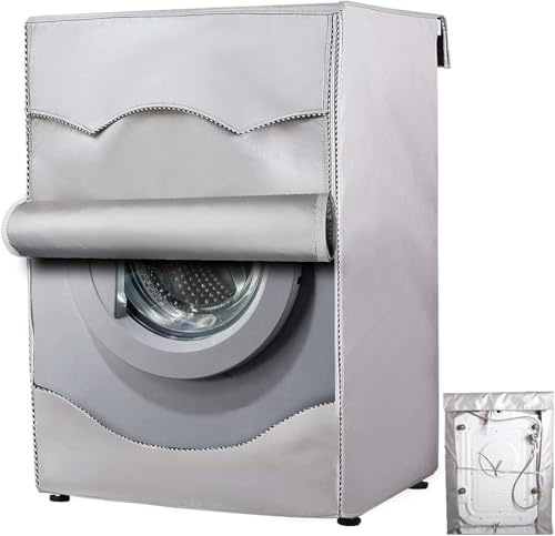 AlaSou Waschmaschinen Abdeckung Silber – Frontlader 60x53x85, 3-Seiten Rundumschutz mit Reißverschluss und Nylon-Klettverschluss, Staub, Wasser,UV Schutz für Waschküche Balkon