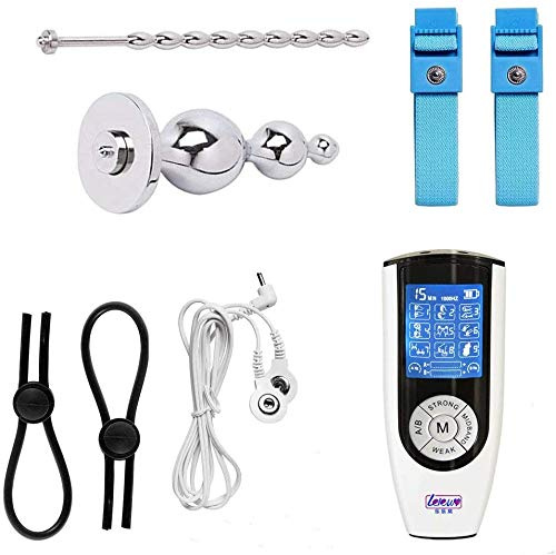 GYLEJWH Estim Sex Set, 9 Modes De Choc Électrique Plug Anal/Gode Et Coq Anneau/Anneau Testiculaire Et Dilatateurs Urétrales pour Électrostimulation, Unité TENS SM Jouets Sexuels pour Les Hommes