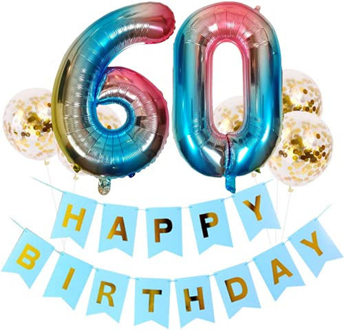 DIWULI Geburtstagsdeko 60 Jahre Ballon Set - Zahl 60 Deko