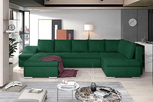 All4All Ecksofa Emmy - Schalffunktion - Bettkasten - Elegantes Design - Komfort - U-Form - Couch - Eckcouch - Schlafsofa - Wohnlandschaft - 351x190x82 cm - 23 - Monolith37 Links