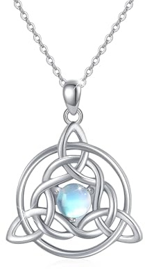 OHAYOO Mondstein Kette 925 Sterling Silber Opal Anhänger Halskette Keltischer Knoten Kette Mondstein/Opal Schmuck Geschenke für Damen Mädchen