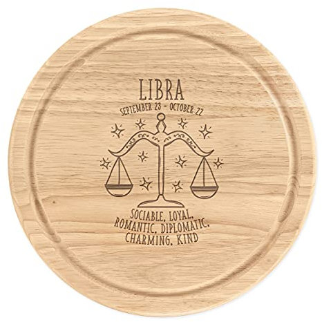Libra Horóscopo Madera para Picar Tabla de Quesos Redondo 25cm
