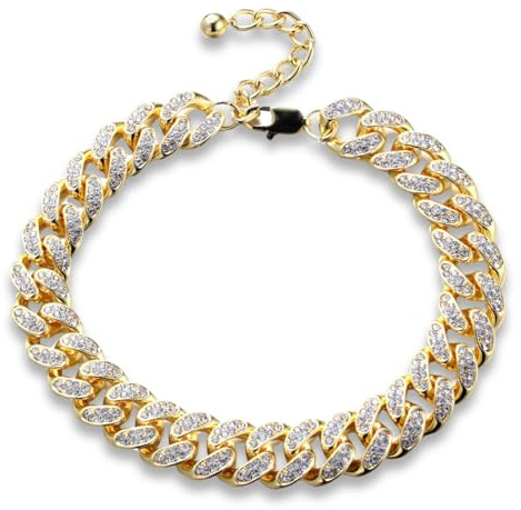 HALUKAKAH Cavigliera a Maglie Cubane con Diamanti Placcato in Oro 18 Carati per Uomini - Oltre 300 Diamanti da Laboratorio - 13mm Lunghezza 24,5cm con Catena Prolunga Regolabile - Con Scatola Regalo