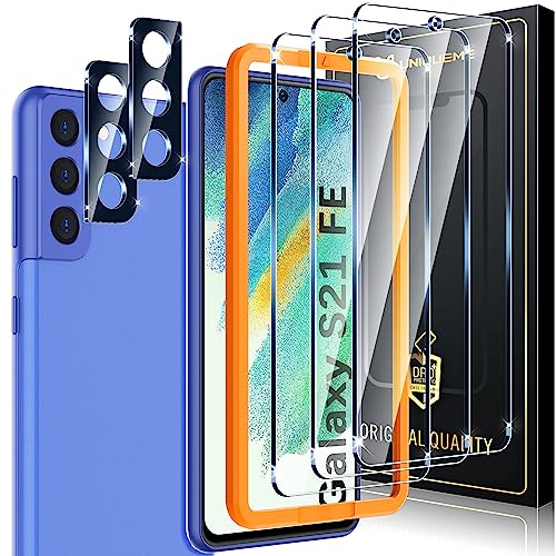UniqueMe für Samsung Galaxy S21 FE 5G für Panzerglas - Folie & Kameraschutz | 3 Schutzfolie & 2 Kamera Schutz für Samsung Galaxy S21 FE 5G, Staub Anti Fingerabdruck Schutzglas Anti Bläschen Displayschutz