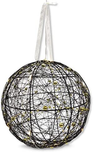 DARO DEKO Lichter-Kugel mit LED aus Draht und Perlenkette schwarz Gold Ø 25cm Dekokugel Weihnachtsdeko