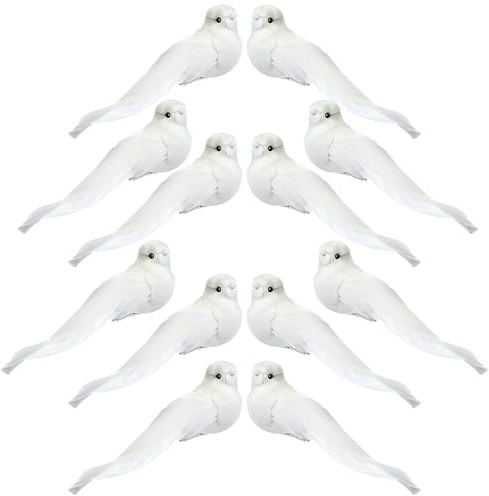 12 Stück Kardinal Ornament mit Klammern Feder Künstliche Tauben Vogel Weihnachtsbaum Ornament Heller Falscher Kardinal Handwerk für Kranz Girlande (Weiße Tauben, 5,1 Zoll)