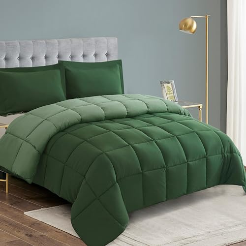 HIG Bettdecke 200x200 cm Set mit 2 Kissenbezügen – Oeko-TEX zertifizierte Grün Steppdecke, Kastenförmig genähtes Design – 2000g Daunenalternative, Weich, Flauschig
