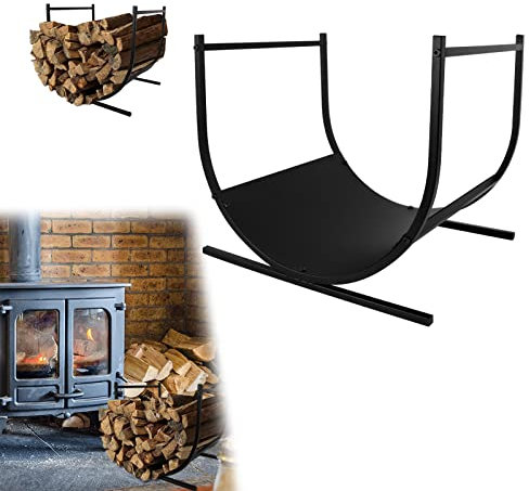 Aufun Kaminholzkorb Edelstahl, U-form Feuerholzkorb modern, Brennholzkorb groß, Holzwiege Kamin, Feuerholzkorb Metall, 45x38x40cm, schwarz