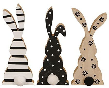 Posiwio 3tlg. Holzhase BOMMEL schwarz weiß Natur Osterhase von hinten (3 Motive)