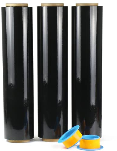 3 Rollen Schwarz Plastikfolie 500mmx250m für die Verpackungs,Umzugsfolie für industrielle Verpackung,Dehnbar, Manuell Strechfolienrolle,BOMEI PACK