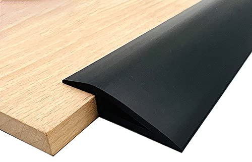 Btstil Rubber Threshold Ramp, Self Adhesive Floor Transition Strip, Flooring Threshold Ramp Reducer, Door Strip Trim Bar for Carpet Threshold Transition (Black, 3M)
