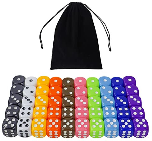 6-seitiger Würfelsatz 50 Stück 16mm undurchsichtige Acrylwürfel für Brettspiele, Würfelspiele D&D, Yahtzee, Party, Trinkspielwürfel Würfel 10 Farben (50 Stück 16 mm unifarben)