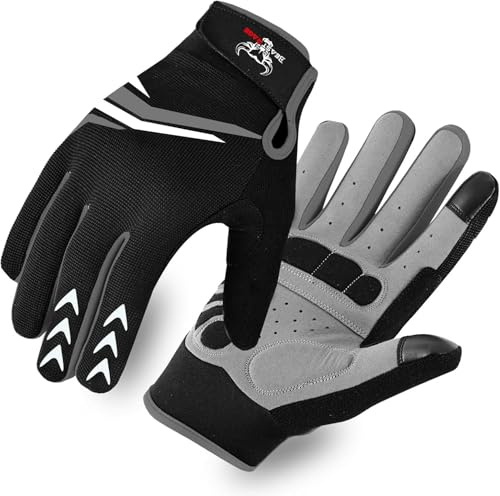 BEAST RAGE Guanti da ciclismo a dita intere, con imbottitura, per uomo e donna, antiscivolo, ammortizzanti, traspiranti, touchscreen, per BMX, MTB, corsa su strada, bicicletta, arrampicata (Nero, L)