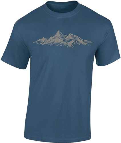 Baddery Wander Tshirt Herren : Alpengipfel - Kletter T-Shirt Männer - Geschenk für Wanderfreunde - Bergsteiger Ausrüstung (Denim Blue L)