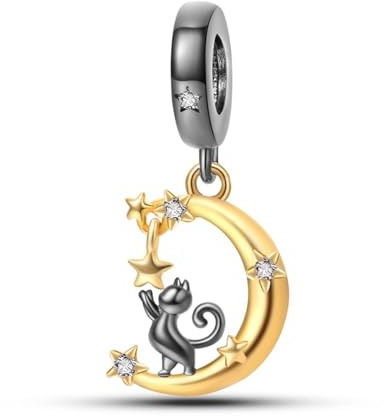 Parmuz 925 Sterling Silber Charms für Armbänder und Halsketten Glas Schmetterling Stern Mond süße Katze Glücksarmband Charm Perlen Ästhetische Peandant Geschenk für Frau