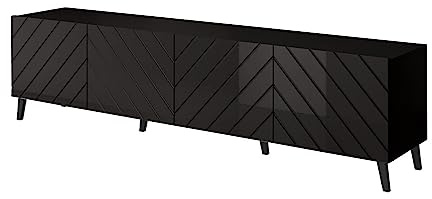 Bestmobilier - Meuble TV Chloe Rectangulaire en Bois Noir Laqué avec Rangements 4 Portes - Salon