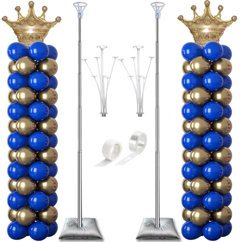 Decojoy Balloon Column Stand Kit Set of 2, 2IN1 Balloons Holder Sets Ballon Arch stand for Floor, 9 Feet Height Adjustable Metal Baloon Tower Pillar for Graduation, Wedding, Party Decoration