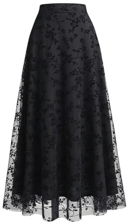 GORGLITTER Damen A Linie Röcke Elegant Sommerrock Hohe Taille Rock Langer Rock Rockabilly Vintage Elegant Skaterrock Schwarz L