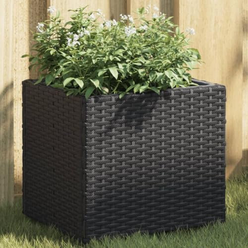 Homgoday Pflanzkübel Hochbeet, Blumenkasten, Blumenkübel Pflanzkasten Kräuterbeet Gartenbeet Blumenkasten Pflanzbeet für Garten Balkon Terrasse Schwarz 36x30x32 cm Poly Rattan