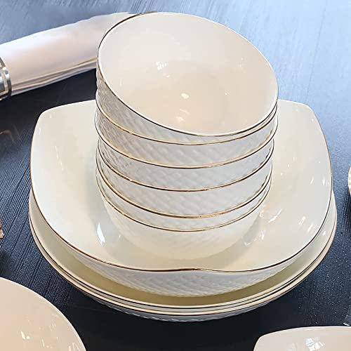 ELUKHT 28 Piece Dinner Set, White Porcelain Fine Bone China Home Kitchen Serving Crockery Sets with Cereal Bowls Plates Crockery Service for 8 People Microwave and Oven Safe