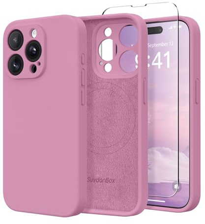 SuydanBox Magnetische Hülle für iPhone 12 Pro Max, kompatibel mit MagSafe, [Vollständiger Kameraschutz][Displayschutzfolie] Stoßfeste Silikon-Schutzhülle für iPhone 12 Pro Max, Schwarze Johannisbeere