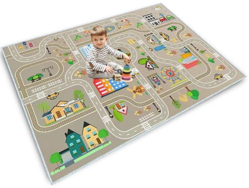 JCTQBHQF Tapis Voiture Enfants Circuit Voiture pour Enfants, Tapis Chambre Fille Garçon, Antidérapant, Lavable, Gris (B, 80x120cm)