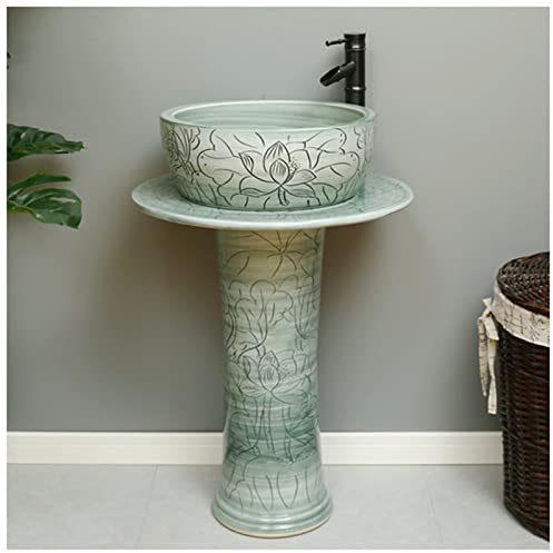 WOTZOV Lavabo sur Pied Artistique pour Salle de Bain, lavabo sur Pied Luxueux en céramique pour Salle de Bain, lavabo sur Pied Complet pour intérieur et extérieur,Lavabo sur Colonne C